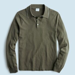 J. Crew Forest Green Long Sleeve Polo Cotton and silk blend